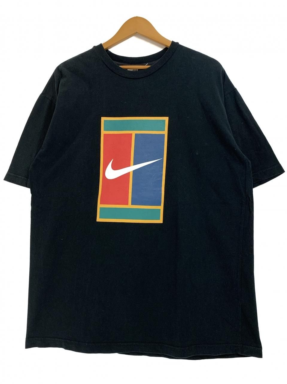 90s NIKE Tennis Logo S/S Tee 黒 L 銀タグ ナイキ 半袖 Tシャツ