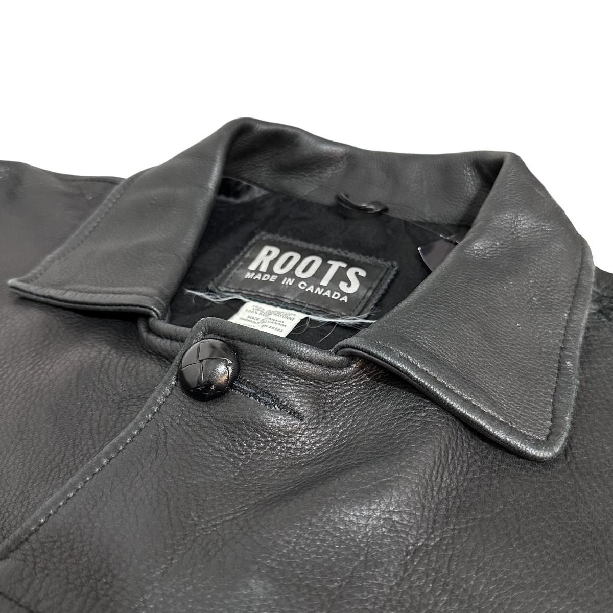 カナダ製 ROOTS CANADA Leather Jacket 黒 XL ルーツ カナダ レザー