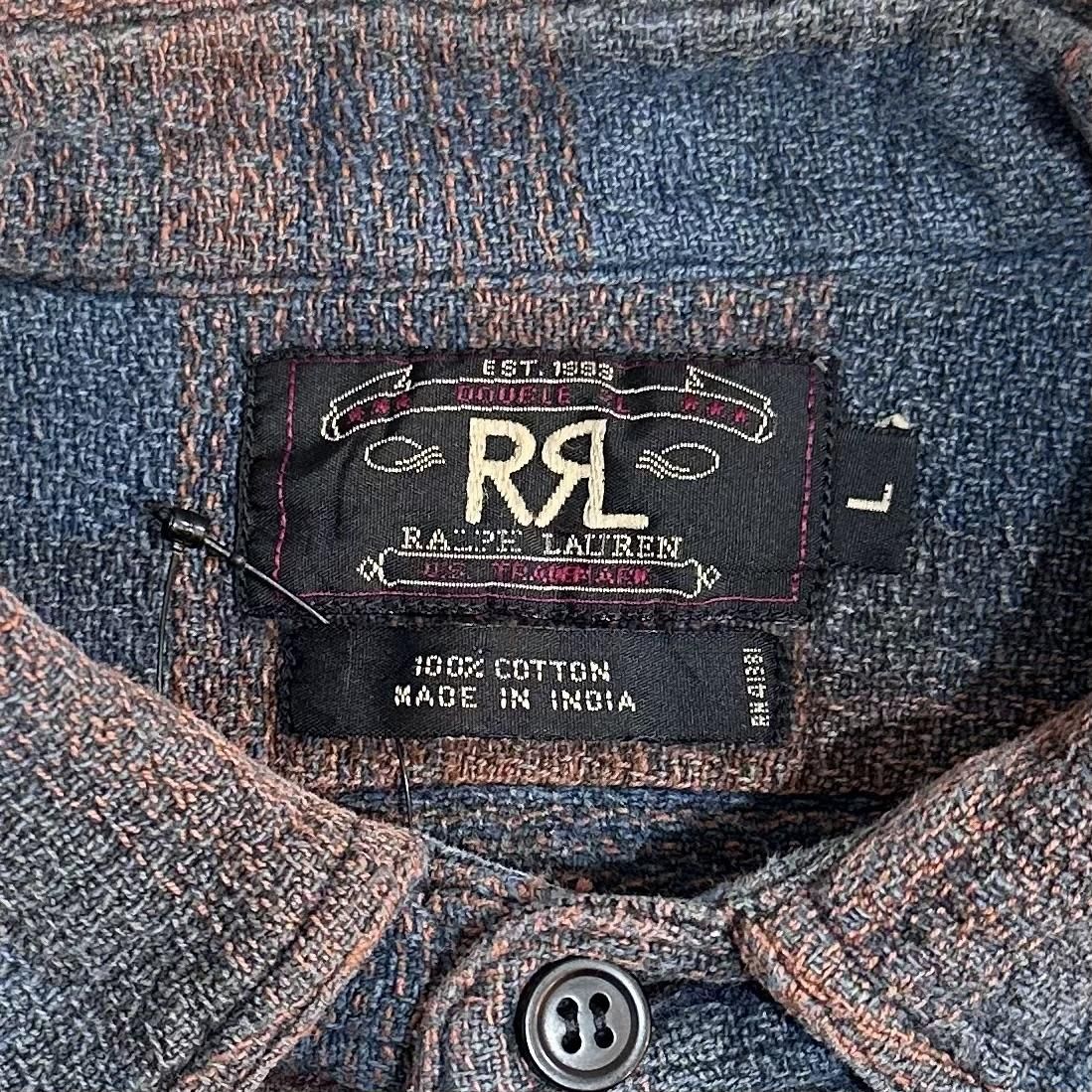 90s RRL Ombre Check Flannel L/S Shirt オレンジ青 L ダブルアール