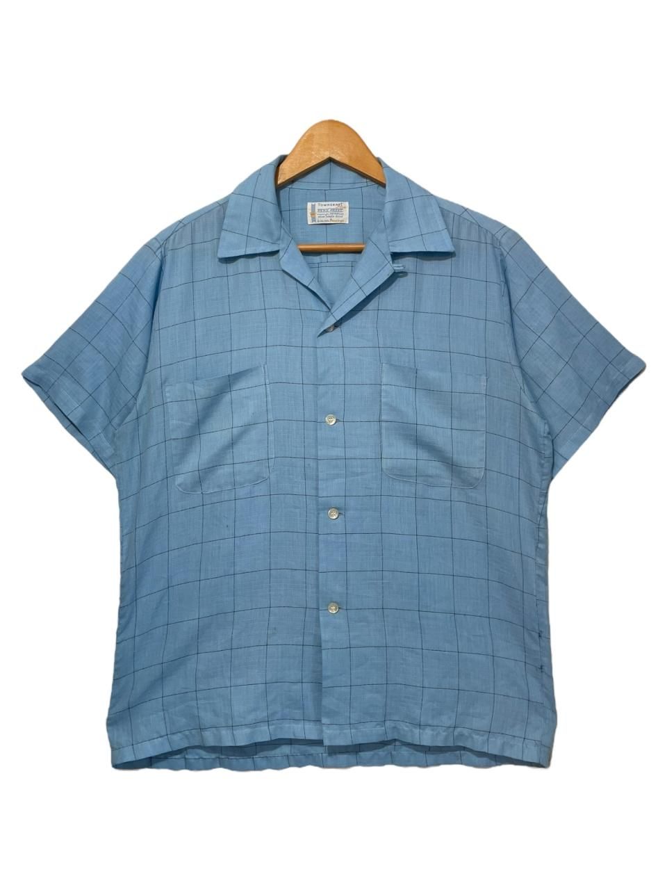 60s TOWNCRAFT Open Coller S/S Shirt 青 タウンクラフト 半袖 シャツ