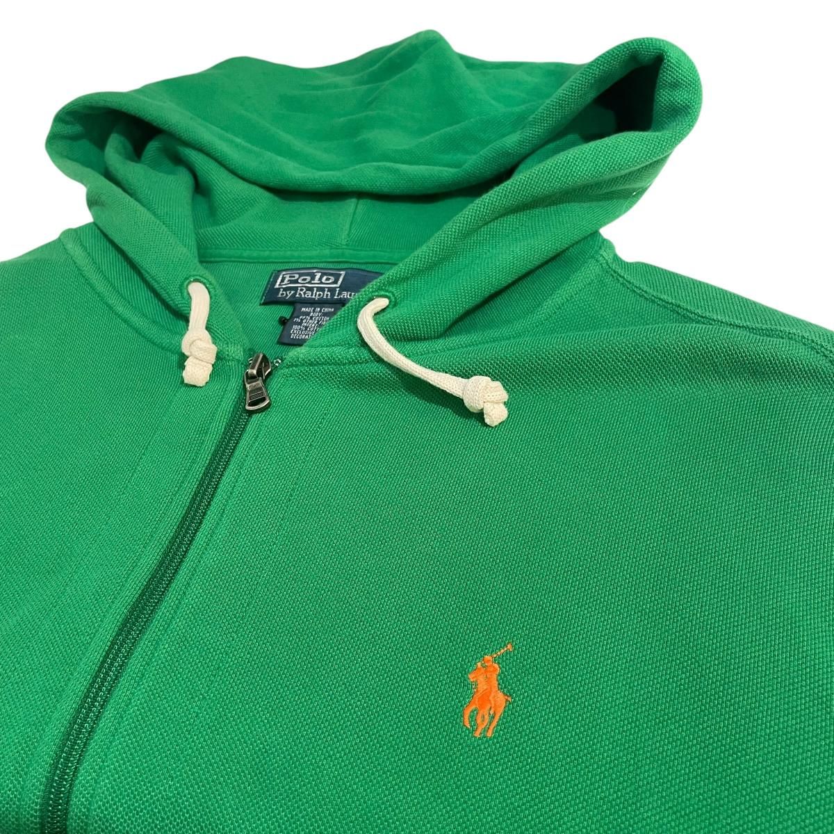 Polo Ralph Lauren Logo Zip Pique Sweat Hoodie 緑 XL ポロラルフ