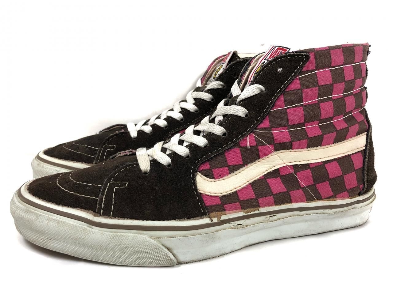 USA製 90s VANS SK8-HI CHECKERBOARD 黒ピンク US9.5/27.5cm バンズ