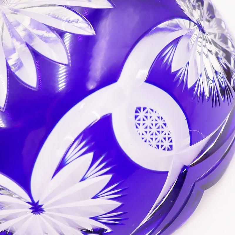 アンティーク青切子鉢 菊モチーフ昭和初期製