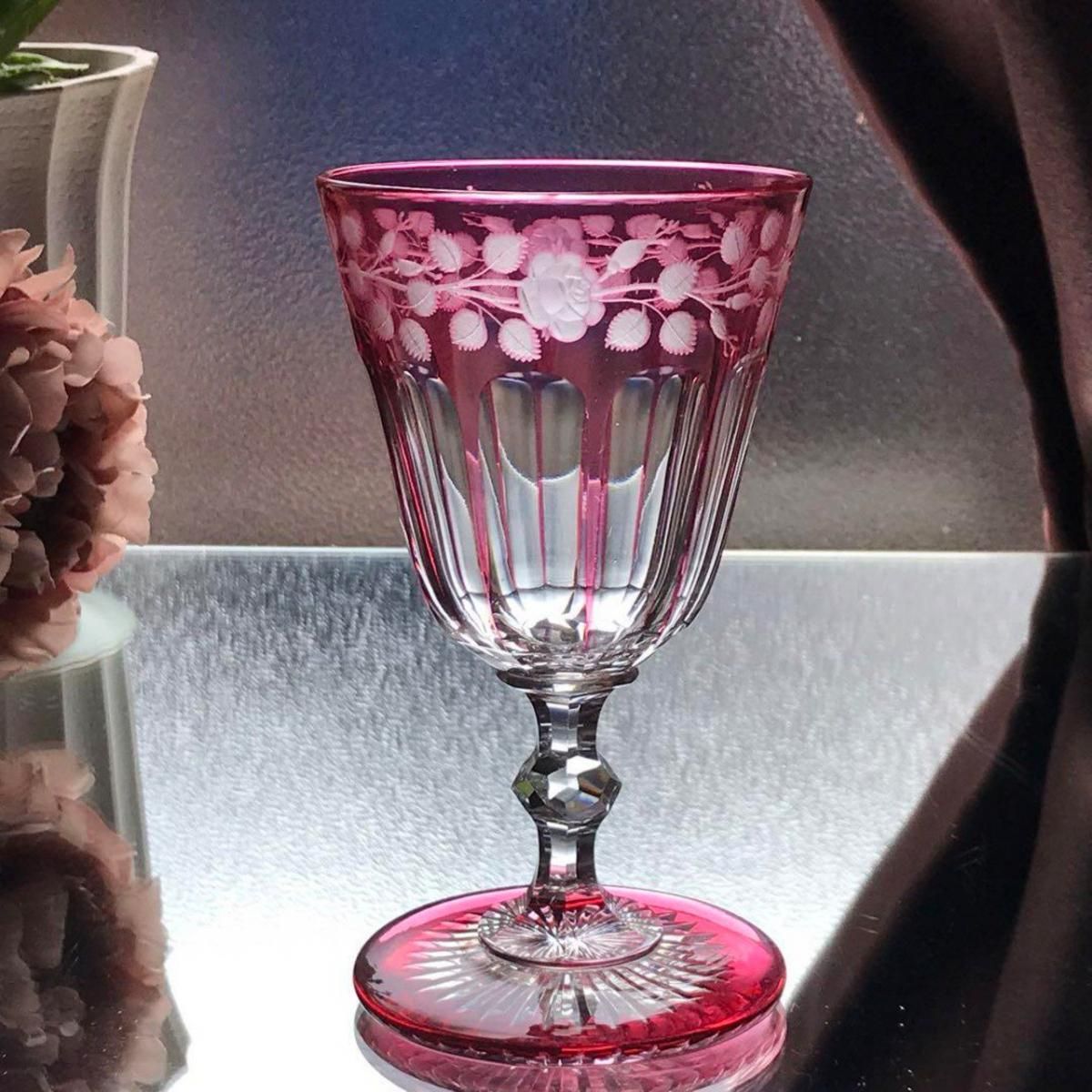 アンティーク オールドバカラ ピンク被せクリスタルグラス