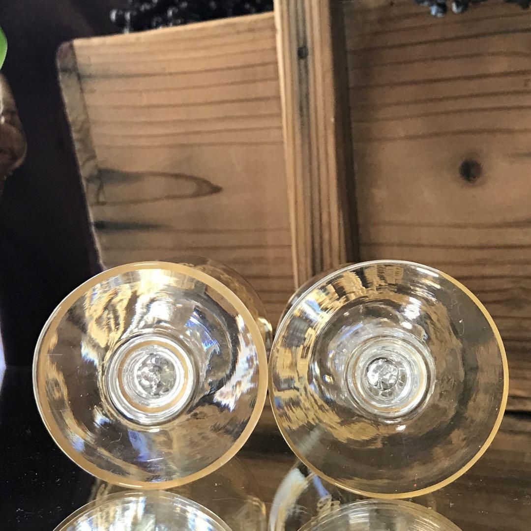 アンティーク1936年以前のサンルイミカド金彩薔薇模様ワイングラスペア