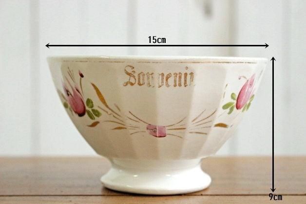 ムーランデルー窯 花模様カフェオレボウル フランスアンティーク