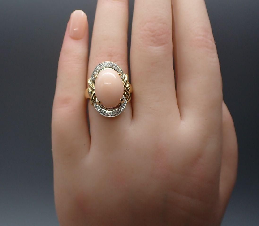 本ボケ珊瑚のK18Pt900リングダイヤモンドアンティーク