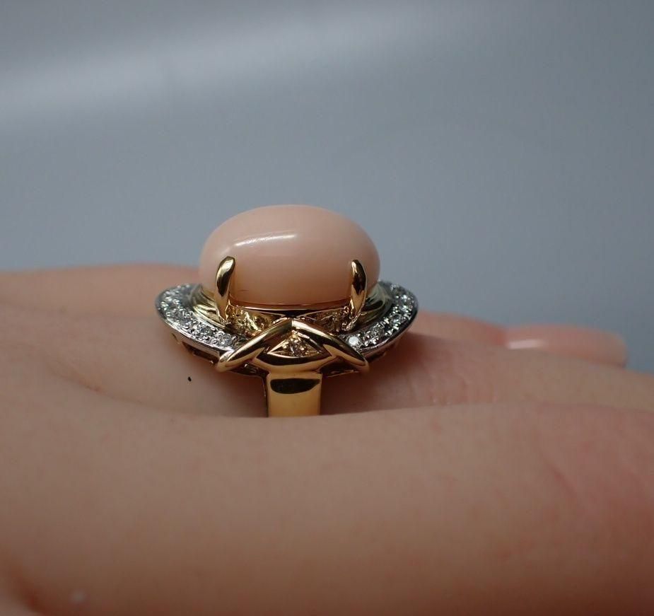 本ボケ珊瑚のK18Pt900リングダイヤモンドアンティーク