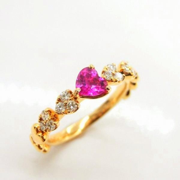 ハートシェイプピンクサファイア ダイヤモンドリング PS 0.47ct D 0.21