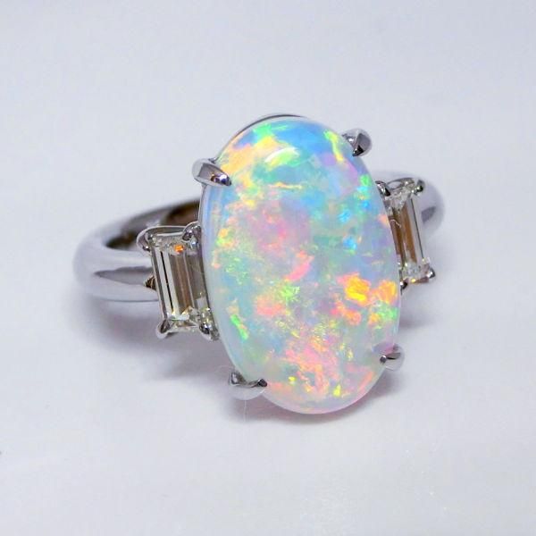 オパール ダイヤモンドリング OP 3.68ct D 0.56ct Pt900 JGGC鑑別書