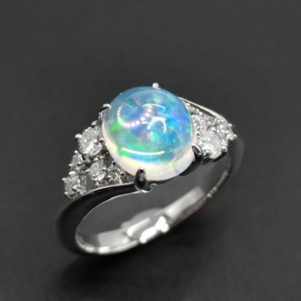 ウォーターオパール ダイヤモンドリング OP 1.25ct D 0.27ct Pt900 日