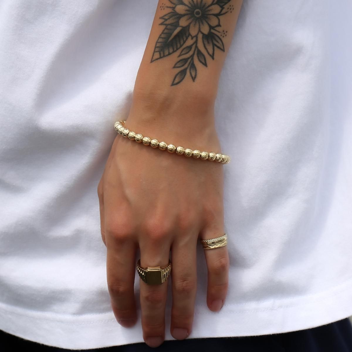 10K イエローゴールド カットボールブレスレット 幅6mm 20cm