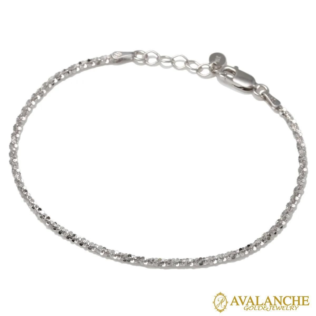 10K ホワイトゴールド ツイストスパークルブレスレット 幅2mm 17cm