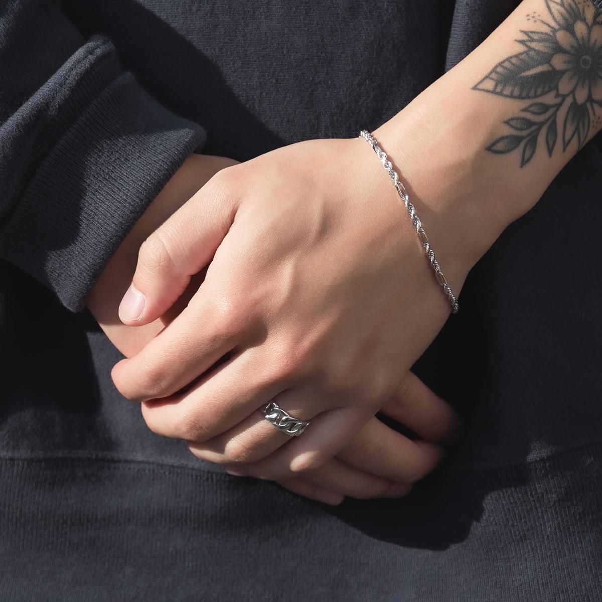 10K ホワイトゴールド フィガロープブレスレット 幅2.8mm 19cm HKP0088