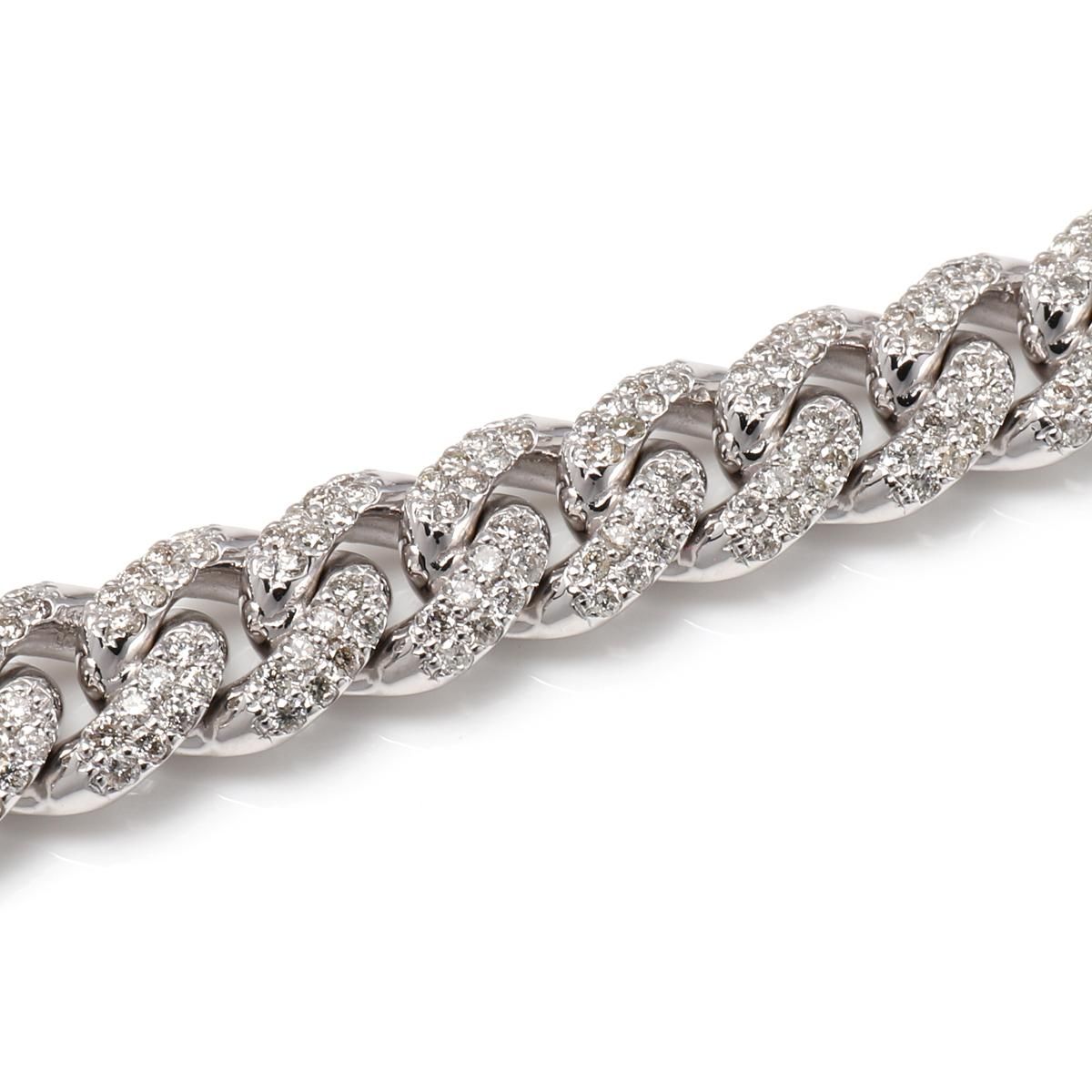 ダイヤモンド 10K ホワイトゴールド マイアミブレスレット 幅8.2mm