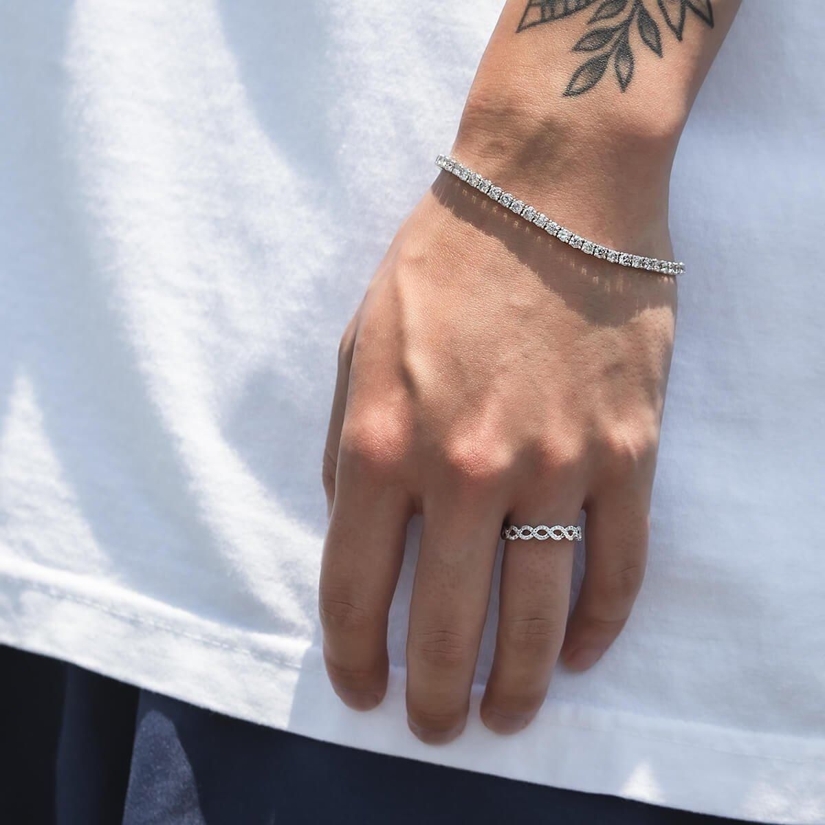 ダイヤモンド 14K ホワイトゴールド テニスブレスレット 幅3mm 18cm