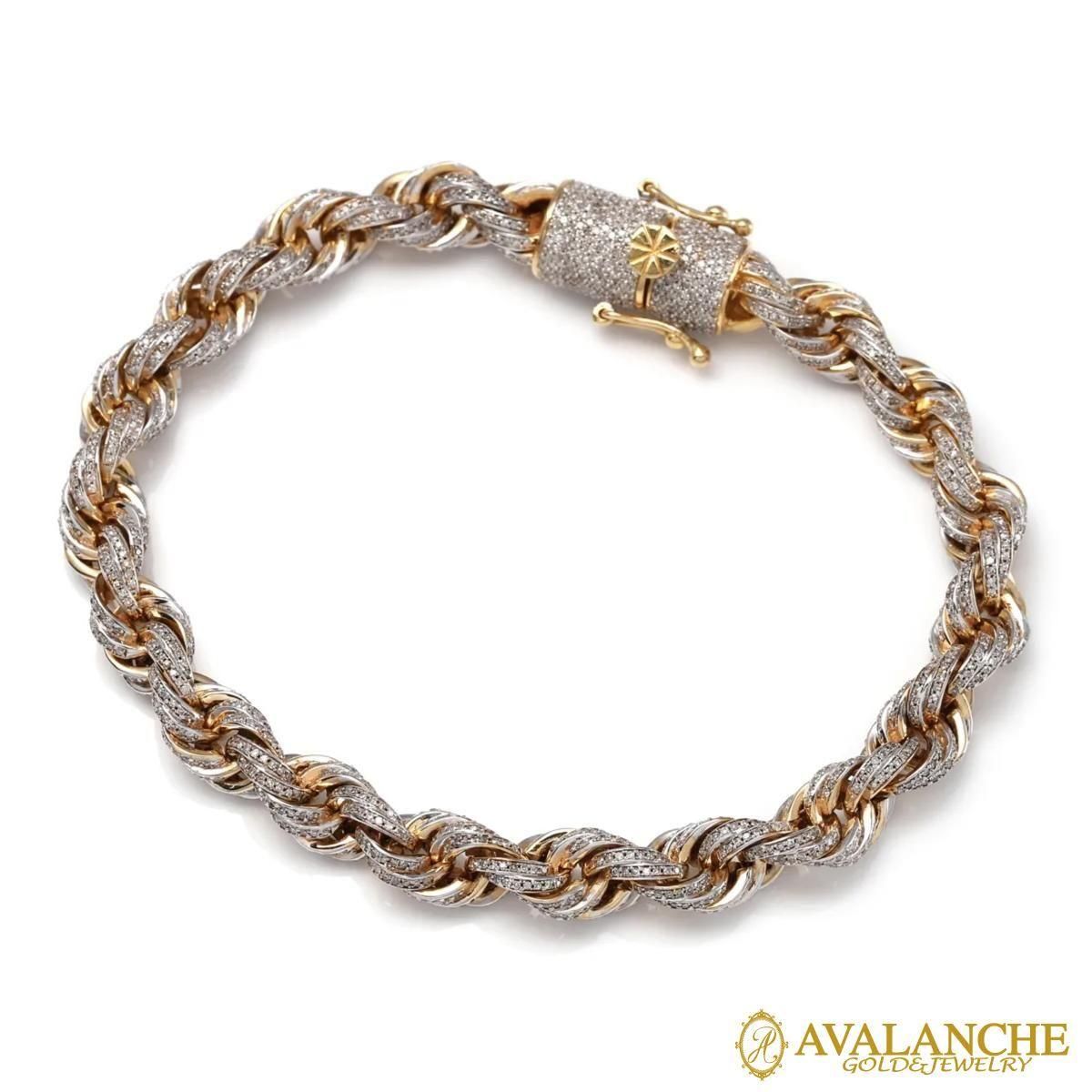 ダイヤモンド 10K イエローゴールド ロープブレスレット 幅7.5mm 20cm