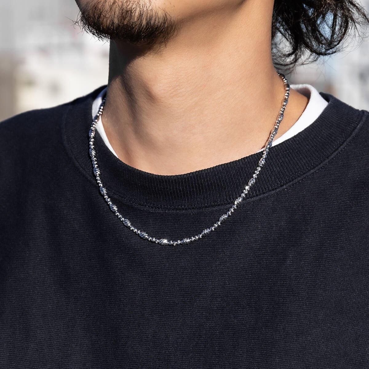 シルバー カットボールネックレス 幅4mm 45cm-60cm CF5016-B