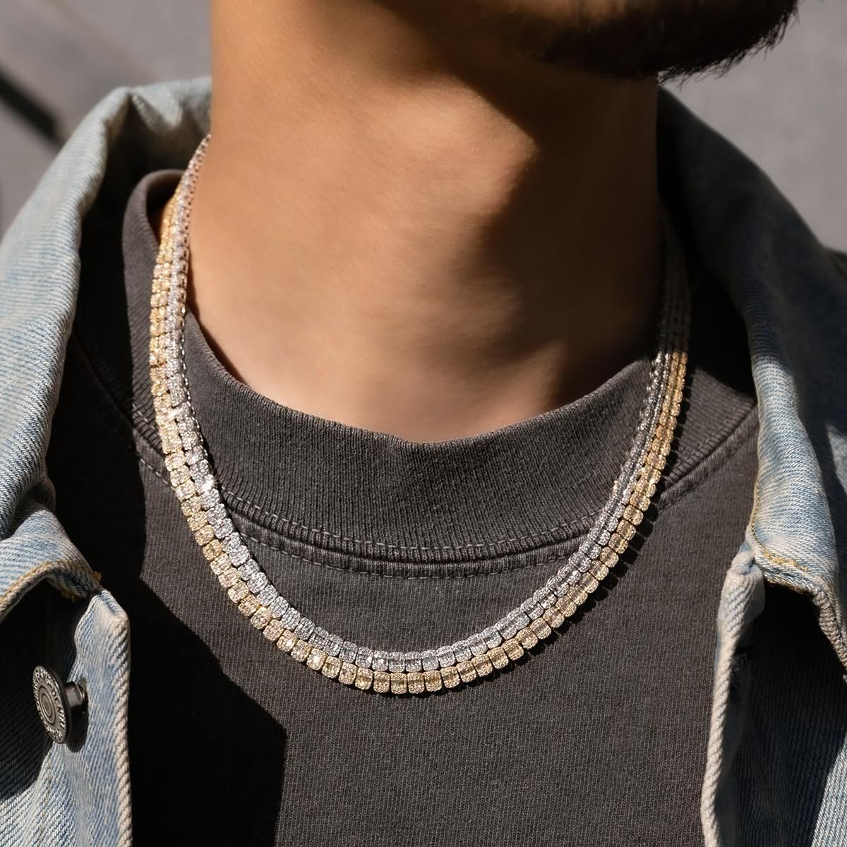 ダイヤモンド 14K イエローゴールド ネックレス 幅4.8mm 47cm