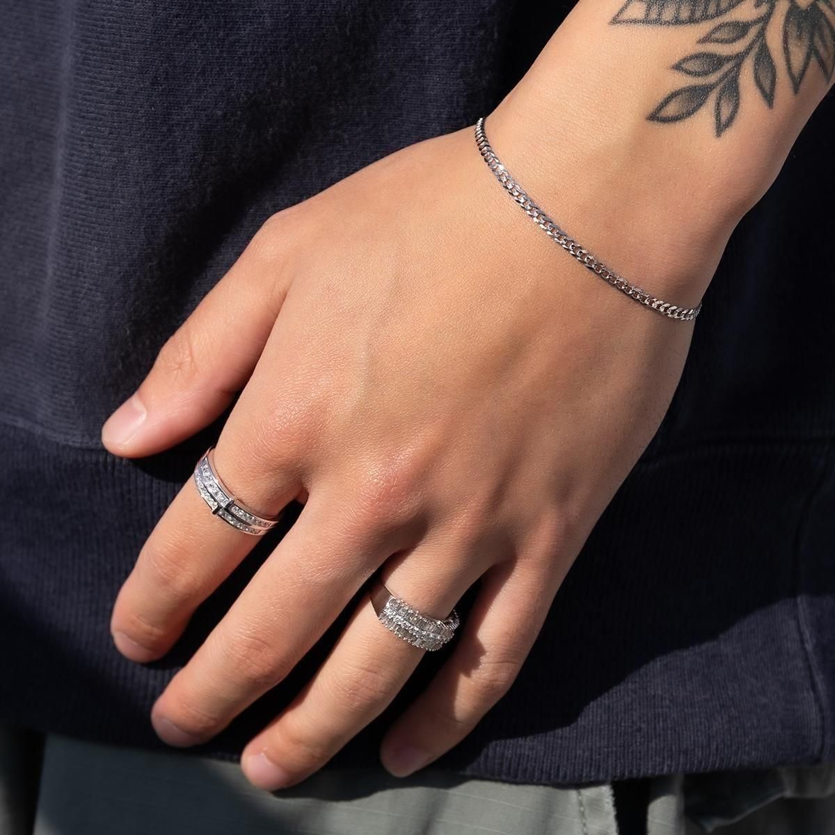 10K ホワイトゴールド キューバンブレスレット 幅2.8mm 16cm-18cm