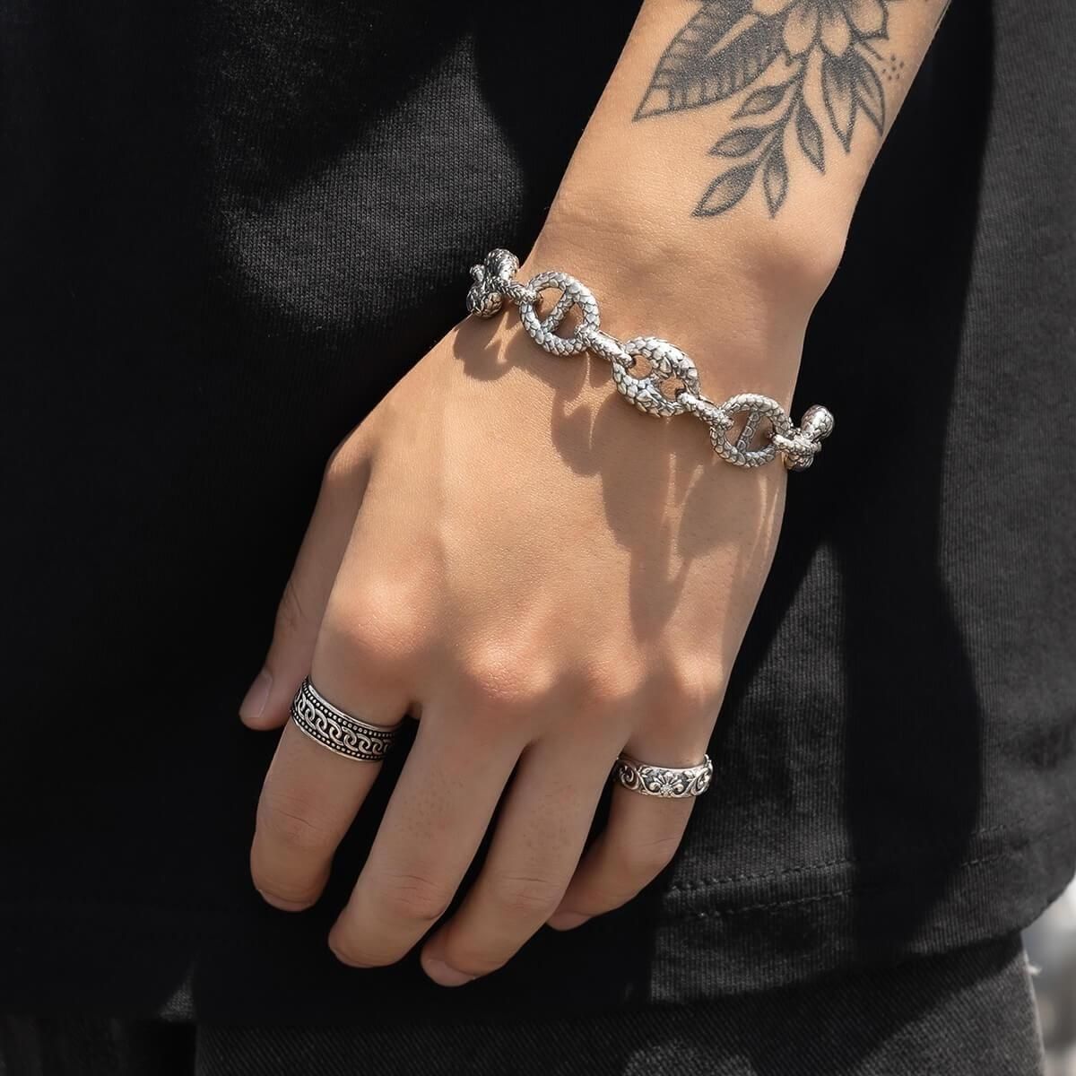 シルバー パフグッチブレスレット 幅14.2mm 19cm-22cm いぶし加工