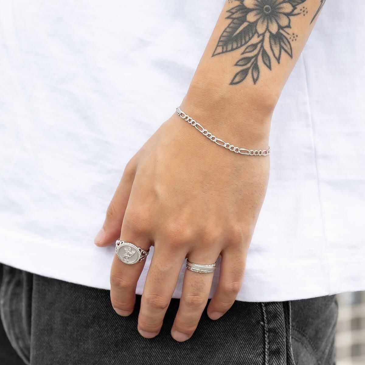 10K ホワイトゴールド フィガロブレスレット 幅3.5mm 17cm-19cm