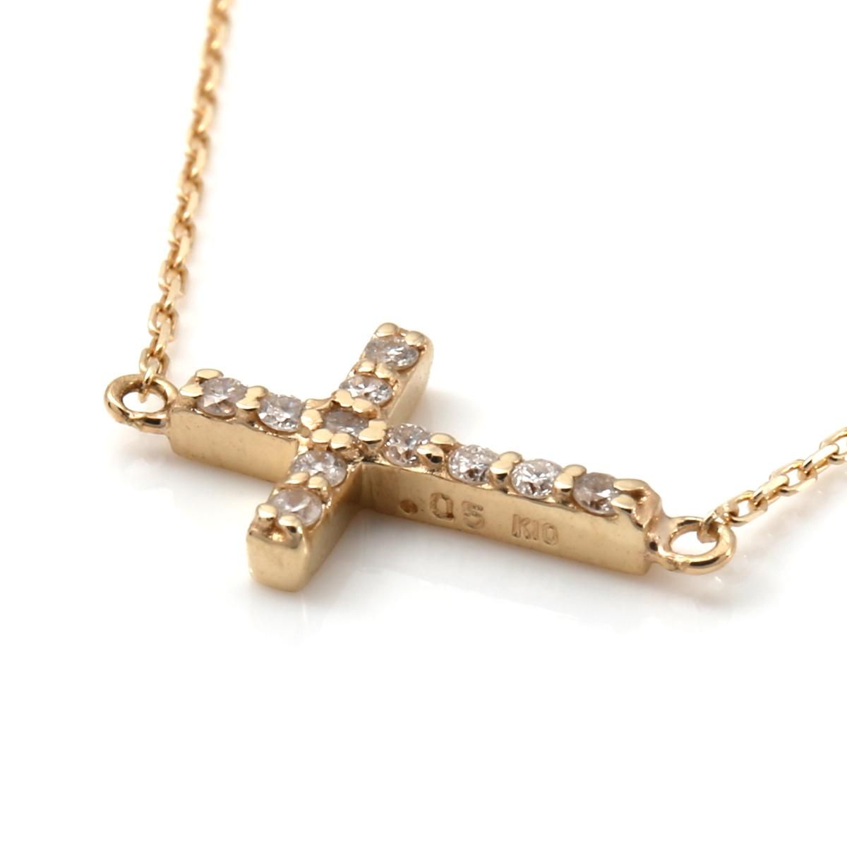ダイヤモンド 10K ゴールド サイドクロスネックレス 35cm-38cm