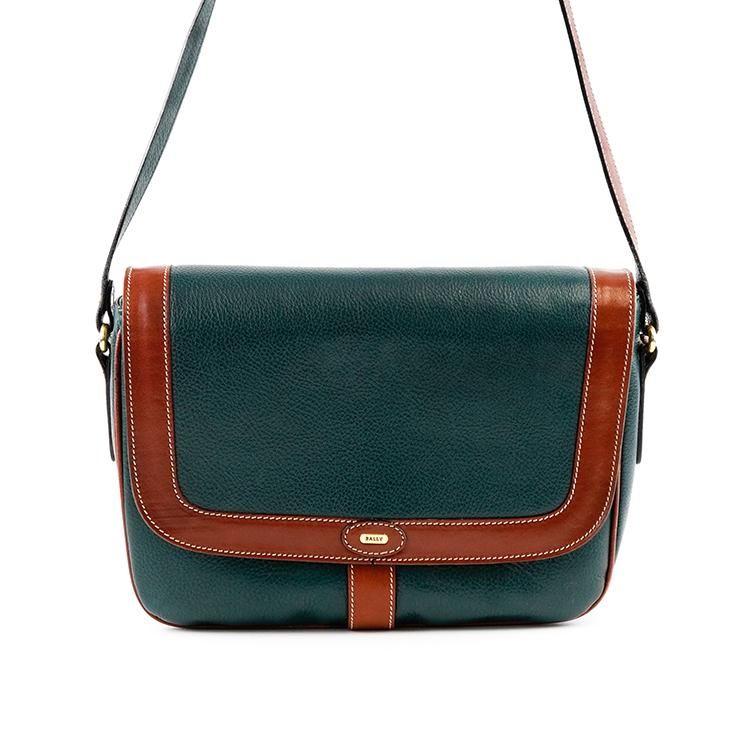 バイカラーパイピングショルダーバッグ ブルーグリーン×キャメル