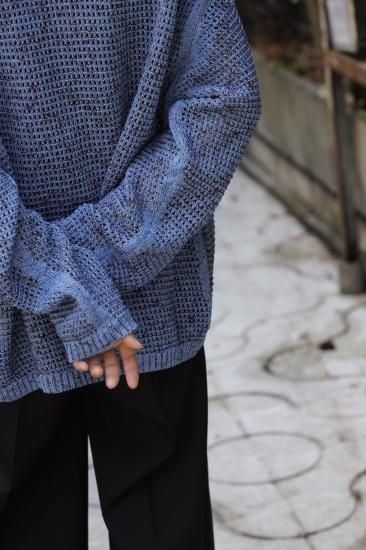 YOKE | MESH KNITTED BUTTONED CARDIGAN(FOG BLUE) | メッシュニット