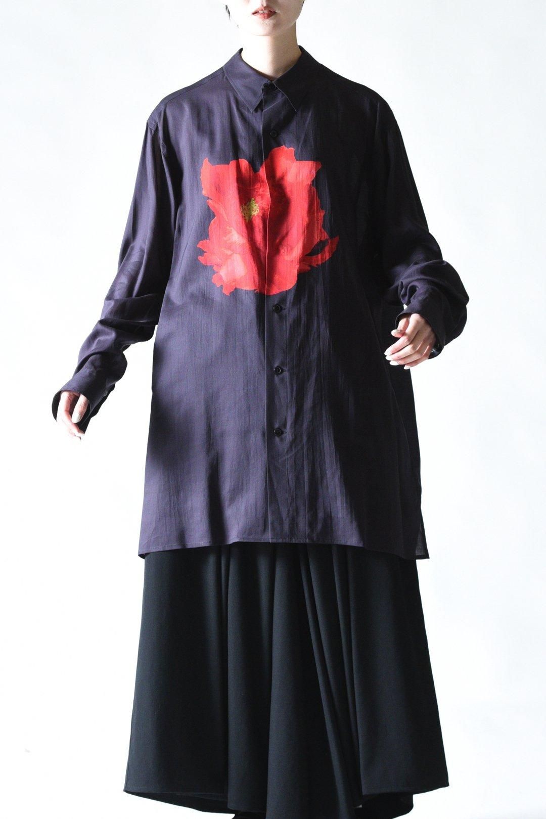 Y's for men DEEP BLACK BIG SHIRT WITH LARGE RED FLOWER - Ka na ta