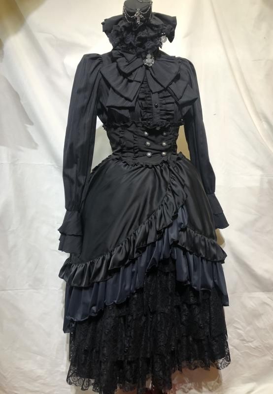 ◇受注商品◇バッスルリボン付きコルセット風巻きスカート：黒 Mｻｲｽﾞ