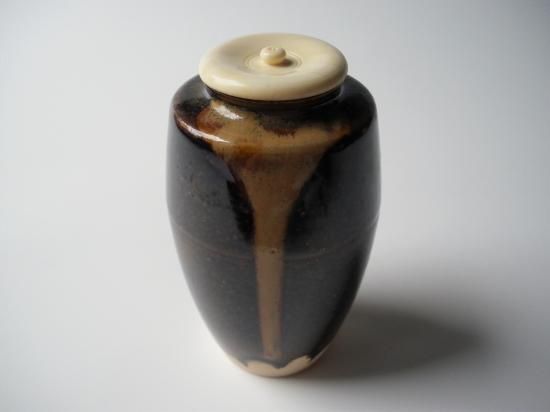 膳所焼 槍鞘写 茶入 (共箱)陽炎園 岩崎新定 - 茶道具販売 栗林園