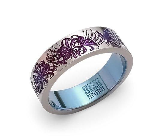 Hizm/蝶に彼岸花リング6mm幅【宵闇色】/純チタン製/1~30号 - シルバー