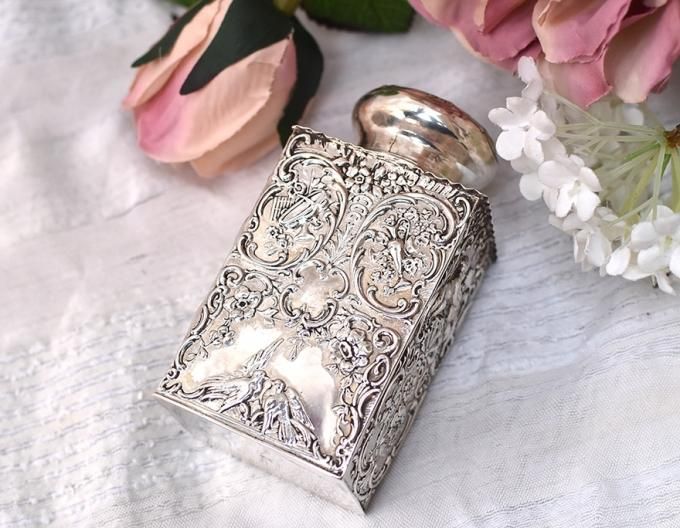 アンティーク銀器【純銀】1894年 Hanau（ドイツ）製ティーキャディ◇英