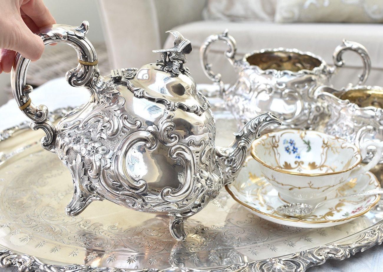 英国アンティーク銀器【純銀】1849年 ティーセット ルイスタイル