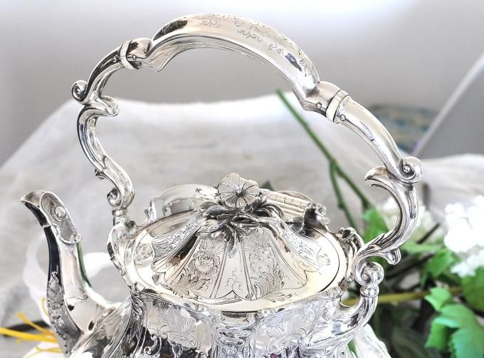 英国アンティーク【シルバープレート】c.1880 ティーケトル&スタンド