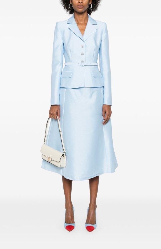 SALE】タフタ ジャケット ツーピース風 ミディドレス ライトブルー