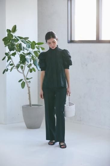 再入荷】スカラップティアードブラウス(ブラック×ブラックドット