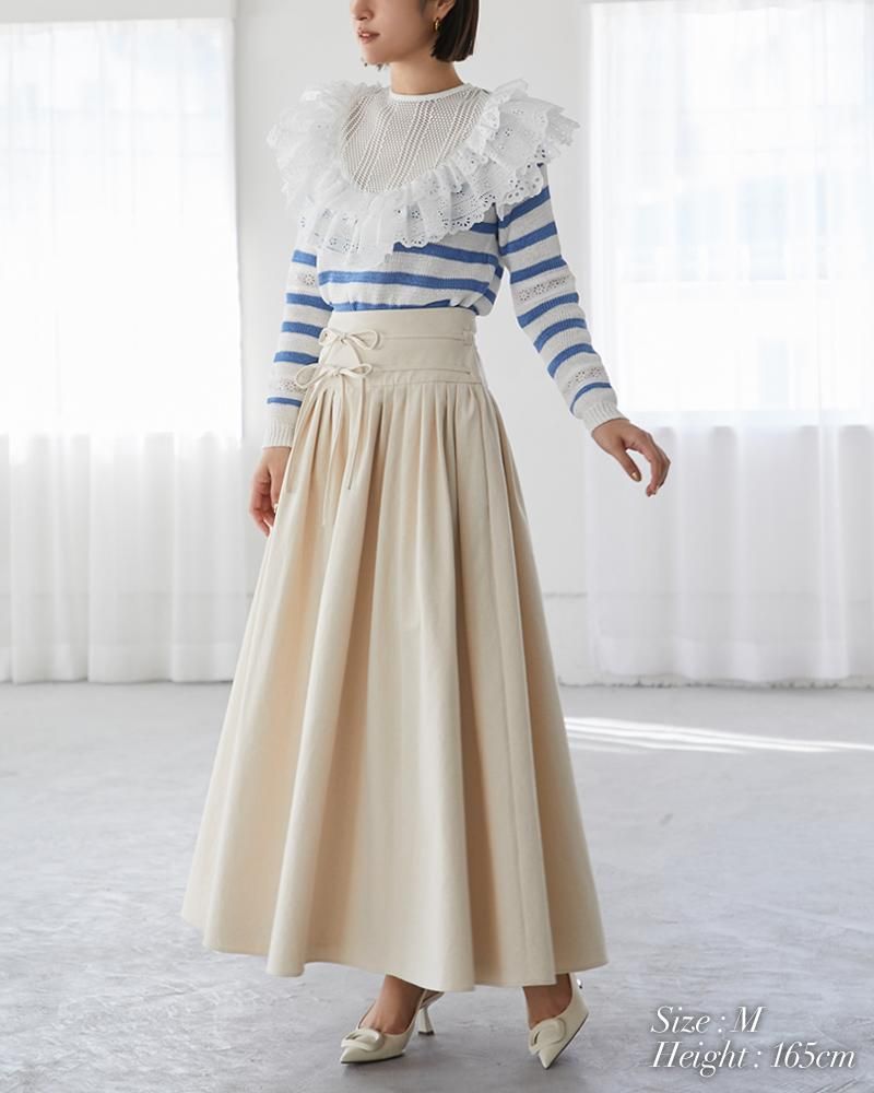 レースフリルニット(ネイビーボーダー) - seventen