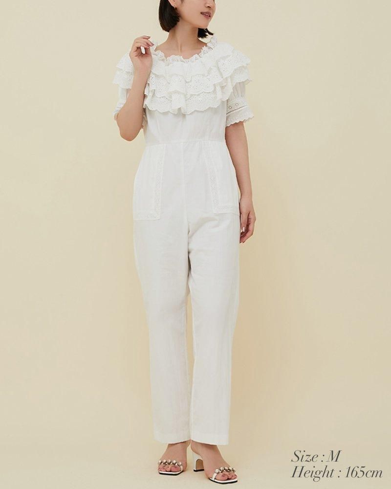 10％off】コットンレースオールインワン(ホワイト) - seventen