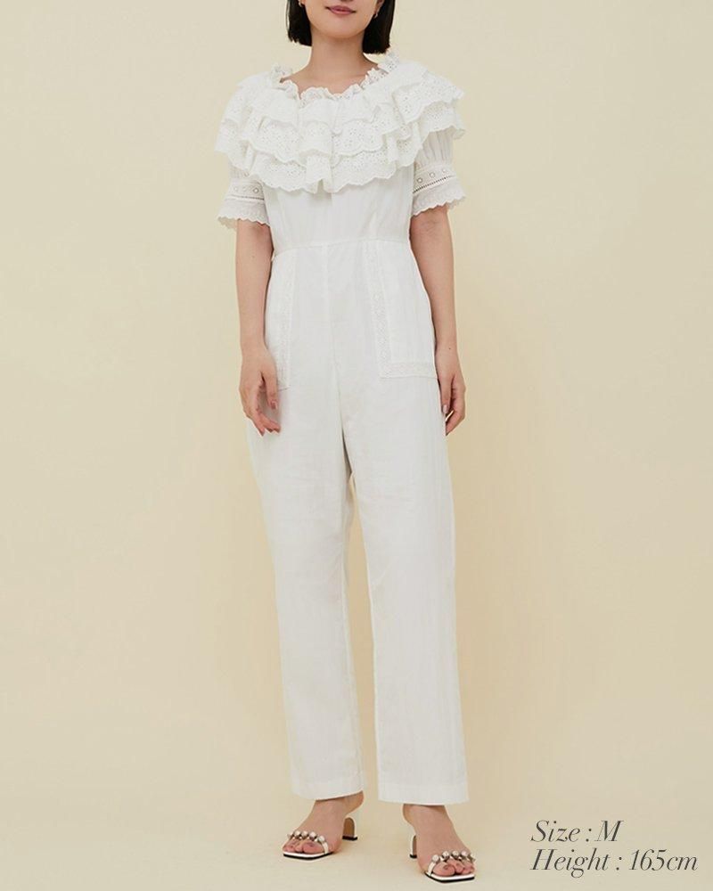 10％off】コットンレースオールインワン(ホワイト) - seventen