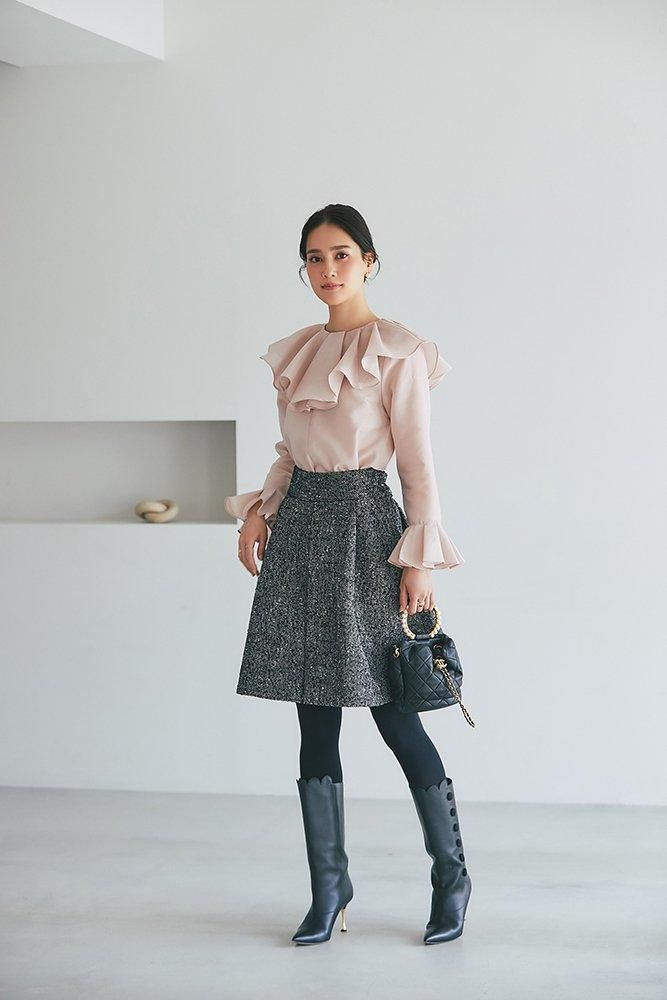 ツイードハイウエストフレアキュロット(ヘリンボーン) - seventen