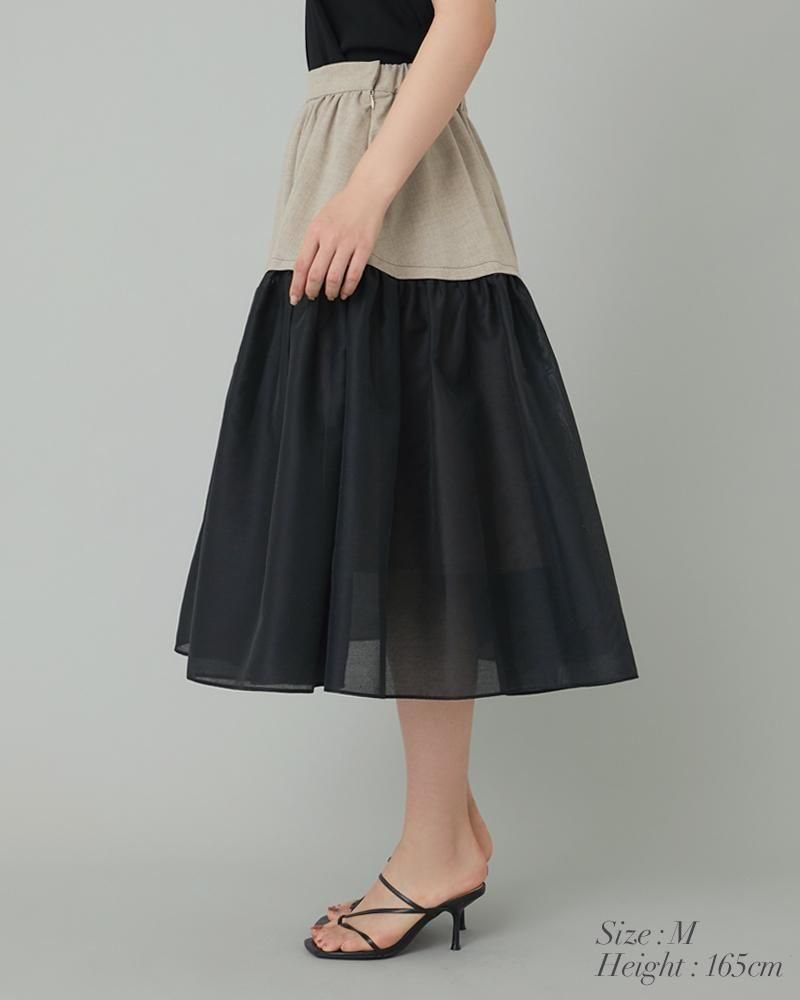 20％off】リネンライク×シアースカート(ブラック×アイボリー