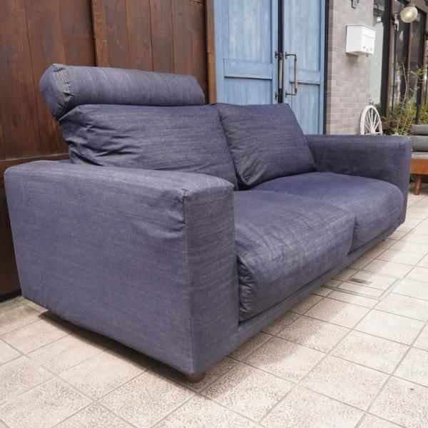 値下げ/無印良品の綿デニムソファ 2.5シーター/フェザー ポケット