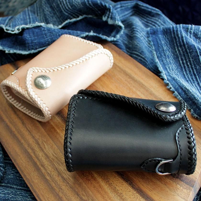 栃木レザーウォレット・サドルハーフ三つ折り/ブラック/コンチョユリ