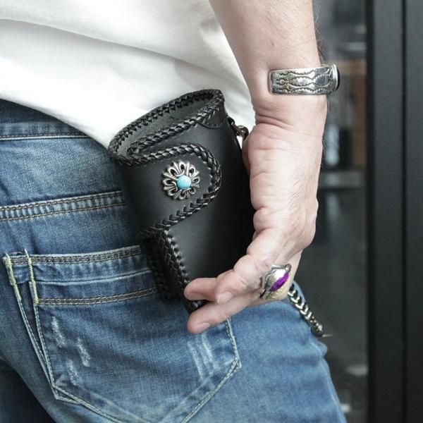 二つ折り財布 栃木レザーウォレット・サドルハーフ/ブラック/コンチョ