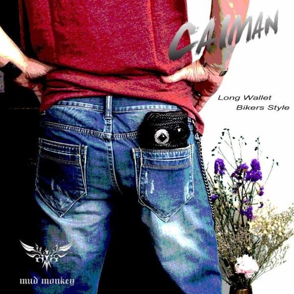 カイマンクラウン ワニ革 長財布 バイカーズウォレット/マッドオニキス