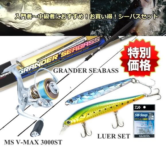 厳選 シーバス セット / ロッド+リール+ルアー他 釣場に直行！5点