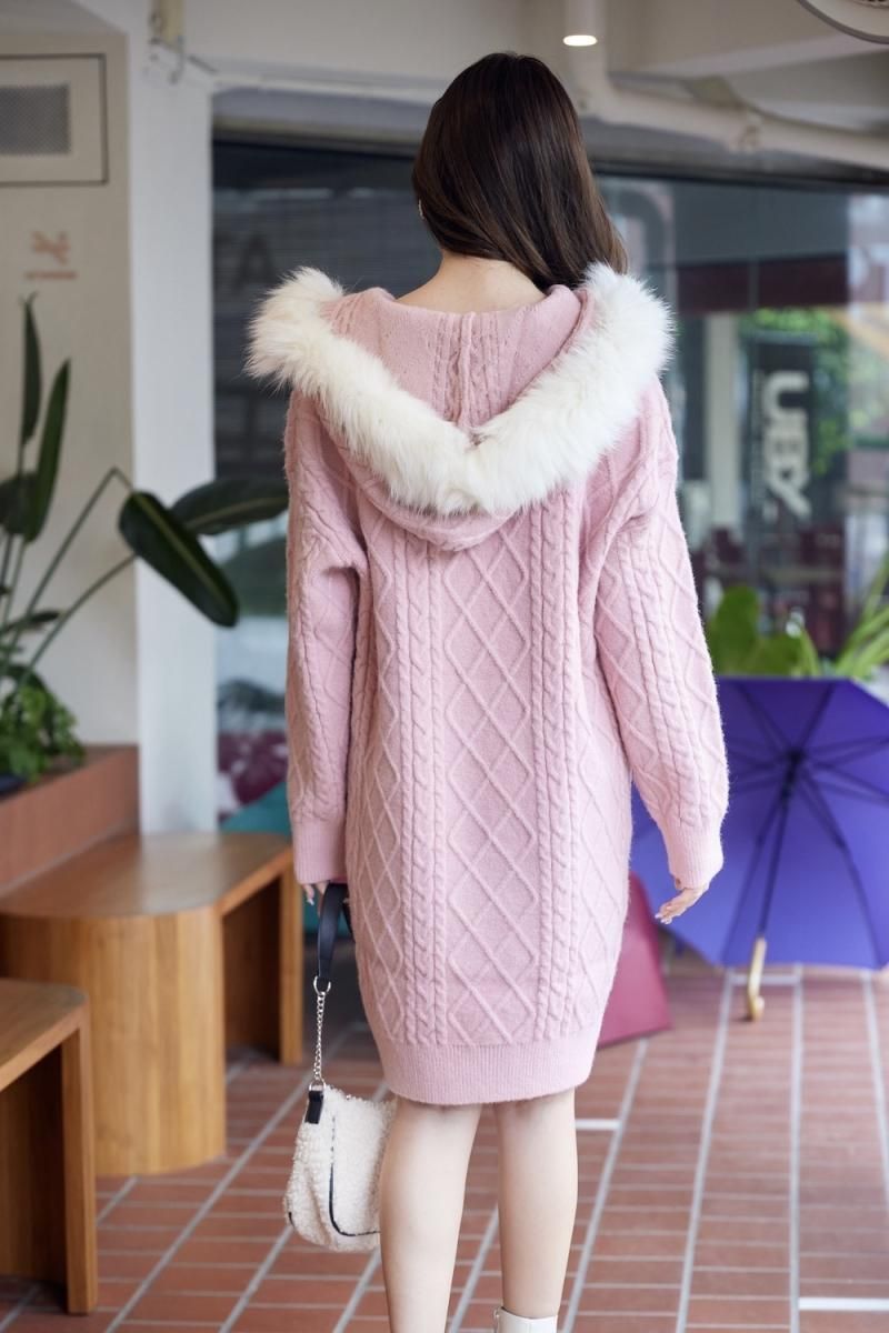 新春SALE50%OFF ファー付きニットワンピ【PK】