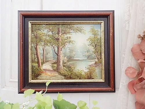 風景画油絵『川のほとり』 - 薔薇と天使のアンティーク